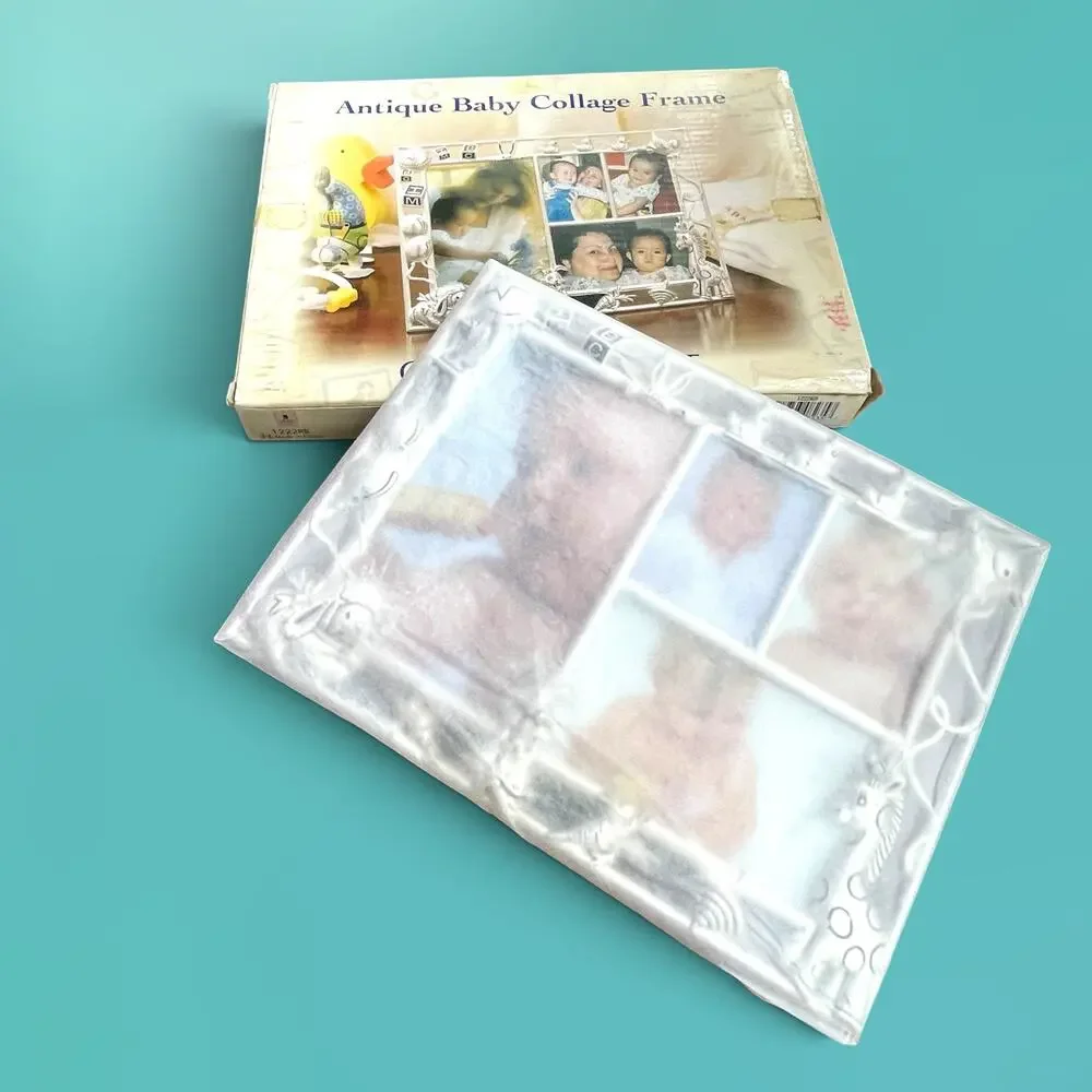 NIB Vtg. Baby Collage Picture Frame Silver Metal Nursery Duck Bunny Giraffe Lamb